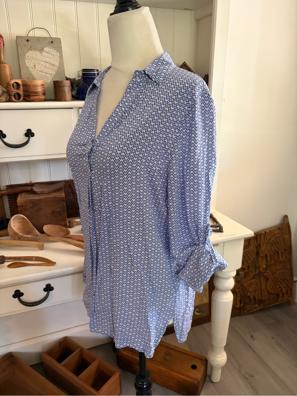 grand & greene Blue Geometric Print Button-Down Tunic